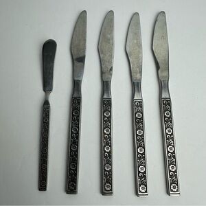 Vintage Gold Standard Night Blossom Table Knives (4) & Butter Knife (1) Japan